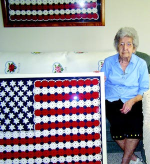 Jane Carty has had winning ways the two years she entered crocheted items at the Pennsylvania Farm Show. The American flag and a tablecloth at her elbow each won ribbons at the annual January event in Harrisburg.