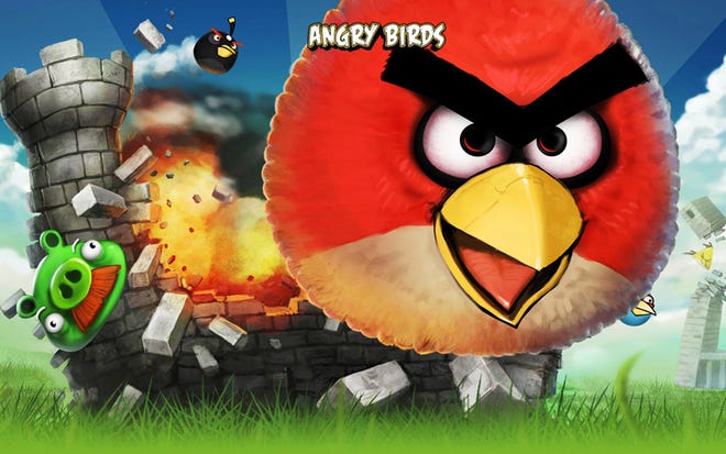 The iPhone app Angry Birds keeps kids entertained by using slingshots to send an army of birds to wreak havoc on evil pigs.