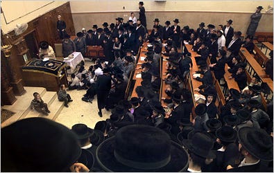 Ultra-Orthodox men and boys at a synagogue in Jerusalem this month. More than 60 percent of ultra-Orthodox men do not work.