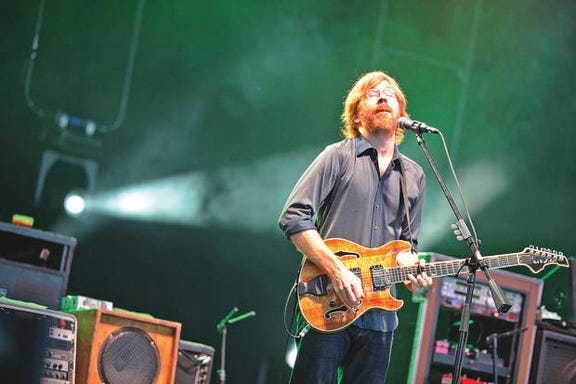 Trey Anastasio bends a note during Phish’s June 29 concert at Constellation Brands-Marvin Sands Performing Arts Center in Hopewell.