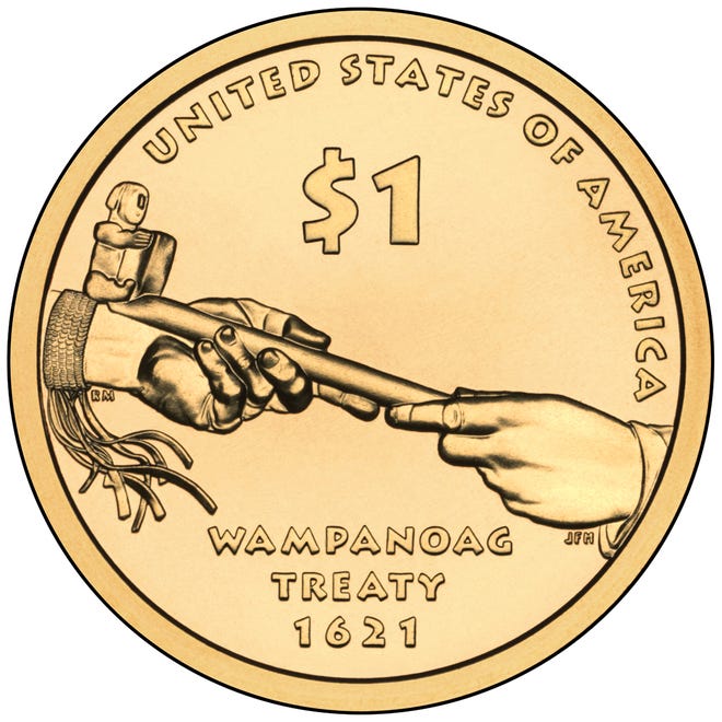 A new 2011 Native American $1 coin honors the Wampanoag Treaty of 1621.