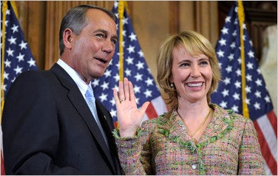 John A. Boehner, the House speaker, and Representative Gabrielle Giffords on Wednesday. Susan Walsh/Associated Press