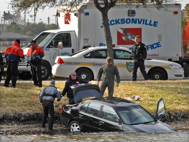 A car ended up being driven into the retention pond next to EverBank Field. Police and Jacksonville Rescue were called to the scene, and the car was removed. The driver, however, died.
