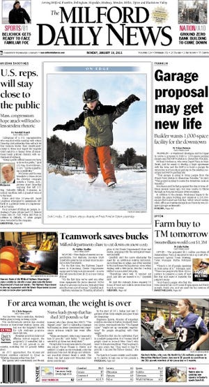 The front page of the 1/10/11 Milford Daily News