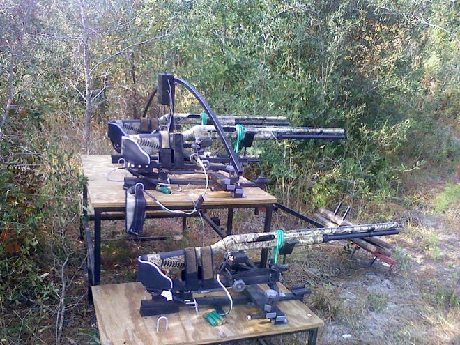 A utility contractor stumbled across this elaborate, Internet-controlled network of Web cameras and shotguns aimed at a food plot on a Georgia Power Co. right-of-way last fall. The network led to an inquiry by the Office of Homeland Security and other agencies.