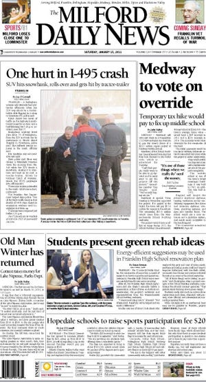 The front page of the 1/15/11 Milford Daily News.