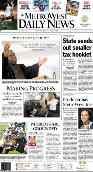 The front page of the 1/17/11 MetroWest Daily News.