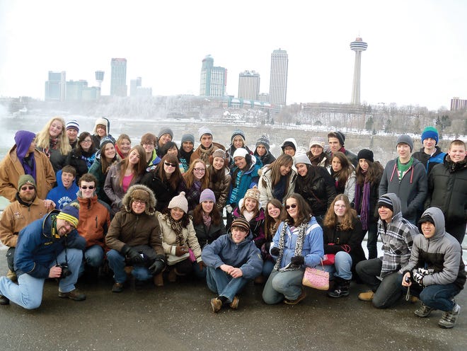 A group of exchange students from Costa Rica visiting Niagara Falls with their hosts, students from the Honeoye School district.