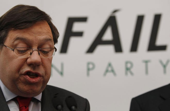 Ireland's Prime Minister Brian Cowen announces his resignation as leader of Ireland's dominant Fianna Fail party.