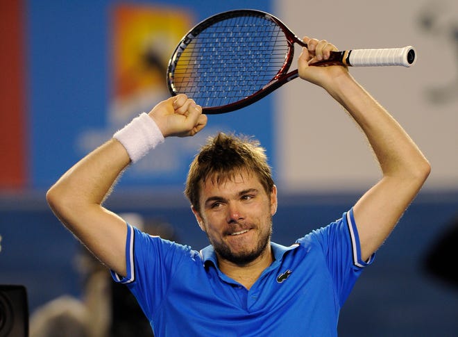 Switzerland's Stanislas Wawrinka celebrates his victory over Andy Roddick in the fourth round on Sunday. Roddick was the final American remaining in the Australian Open field.