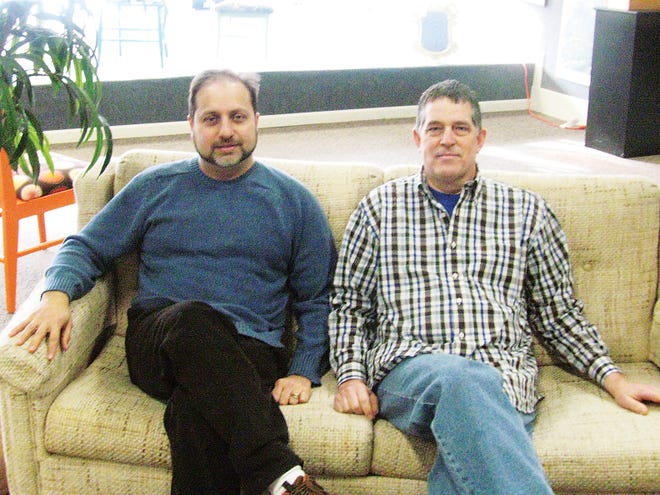 Don Stevens (left) and Scott Mackey (right) left their jobs in corporate America to start their own soap and candle business, Wick-edly Sent in downtown Canandaigua.