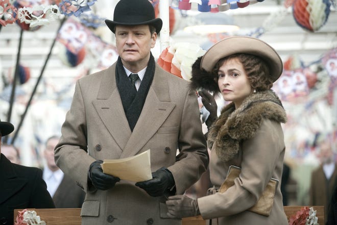 Colin Firth portrays King George VI, left, and Helena Bonham Carter portrays the Queen Mother in a scene from, "The King's Speech."
