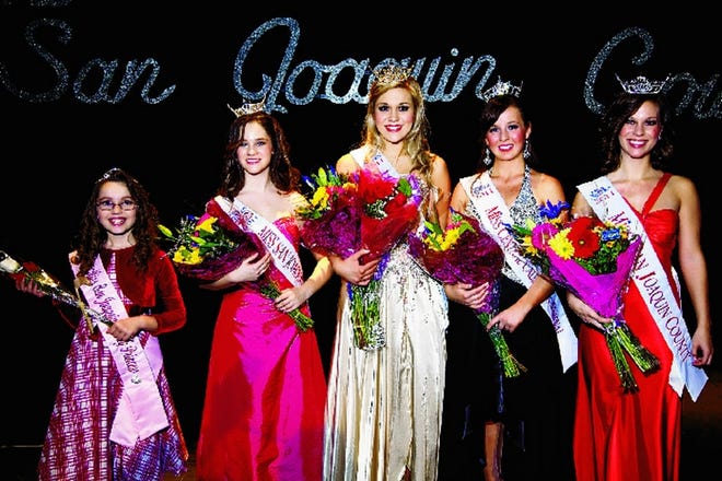 From left: Rachel Fuller, Miss San Joaquin County's Princess 2011; Savannah Fisher, Miss San Joaquin County's Outstanding Teen 2011; Taylor-Paige Butler, Miss Delta Valley 2011; Jennifer Humble, Miss Central California Regional 2011; and Joelle Aud, Miss San Joaquin County 2011.