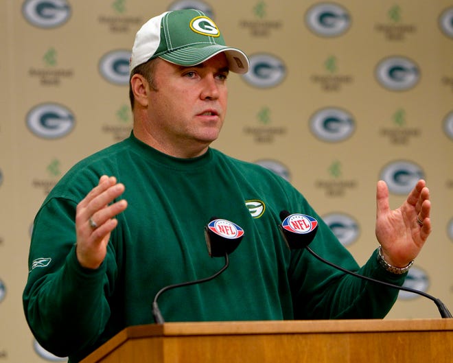 Green Bay Packers head coach Mike McCarthy answers questions from the media during a press conference Sunday, Jan. 30, 2011, in Green Bay, Wis. The Packers will face the Pittsburgh Steelers in the Super Bowl on Sunday, Feb. 6, 2011.