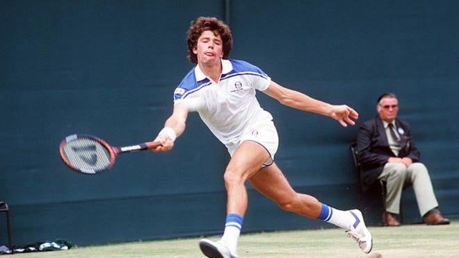 Jimmy Arias, shown at Wimbleon in 1984, is entered in the Champions Tour event in Delray Beach in late February 2011.