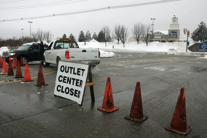 The Wrentham Outlet Mall was evacuated on Wednesday until further notice due to an excess of snow on the building's roof.