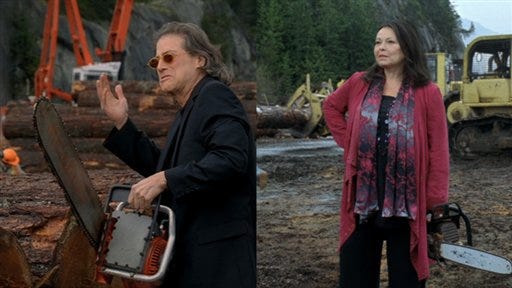 In this composite screen shot provided by Mars Inc., Comedians Richard Lewis (left) and Roseanne Barr (right) will appear in a SNICKERS® Super Bowl XLV commercial called "Logging."