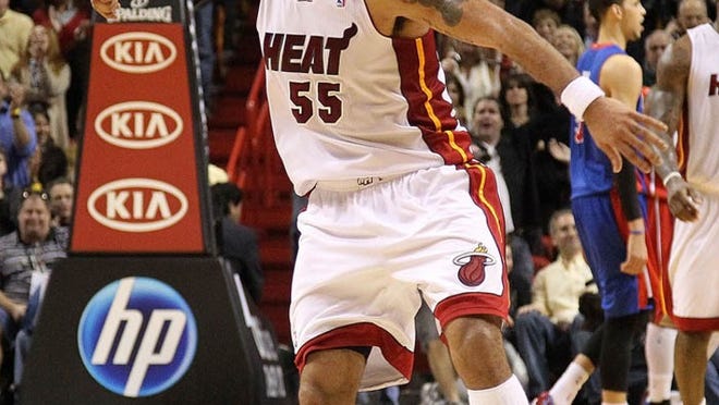 Eddie House celebrates after making a crucial shot in a win over the Pistons on Jan. 28, 2011.