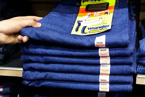 Wranglers jeans at a store in Hayward, Calif. Cotton has more than doubled in price over the past year, reaching the highest since the Civil War and the price of other synthetic fabrics has jumped almost just as much.