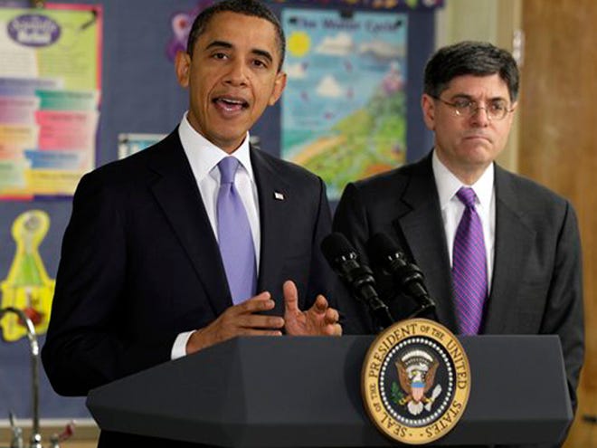 President Barack Obama speaks Monday at Parkville Middle School and Center of Technology in Parkville, Md. At right is Office of Management and Budget Director Jacob Lew.