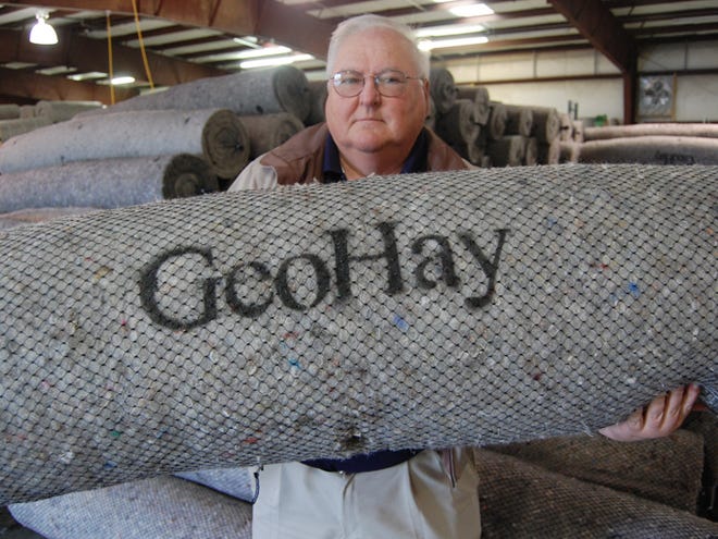 Spartanburg businessman Dan Hargett has joined leading carpet manufacturer Shaw Industries to sell GeoHay, an erosion control system made from recycled carpet fibers.