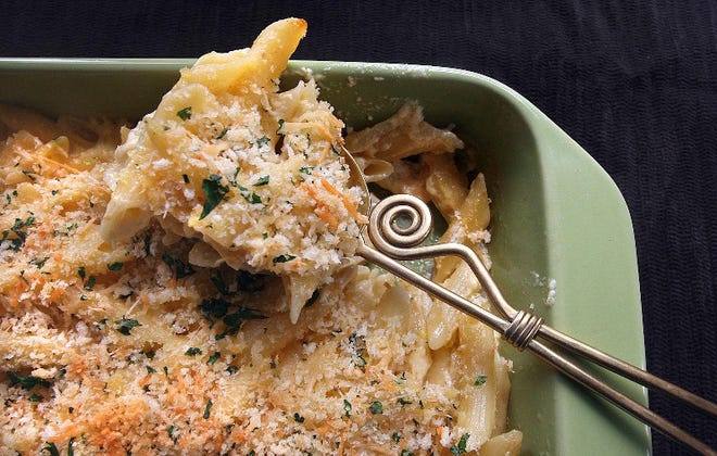 A panko crust updates traditional mac and cheese.