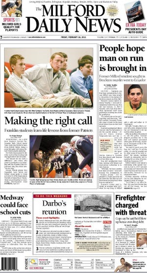 The front page of the 2/18/11 Milford Daily News.
