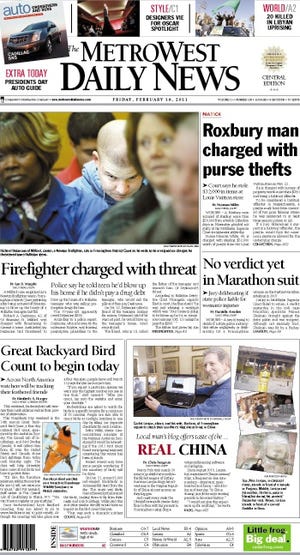 The front page of the 2/18/11 MetroWest Daily News.