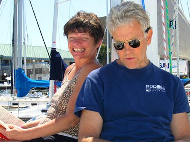 In this June 11, 2005, photo provided by Joe Grande, Phyllis Macay and Bob Riggle are seen on a yacht in Bodega Bay, Calif. Macay and Riggle, both of Seattle, are reportedly on the yacht Quest, hijacked by Somali pirates Friday off the coast of Oman. The Quest's owners, Scott and Jean Adam of California, are also onboard. The U.S. military said Monday the four Americans were shot and killed by their captors.