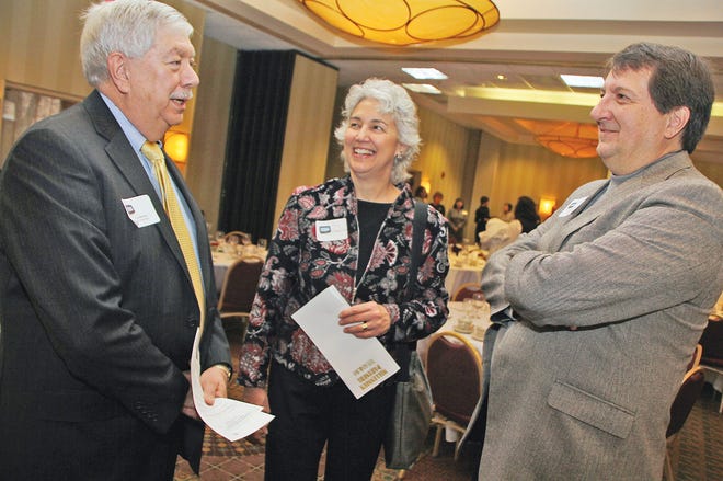 Oak Ridge Mayor Tom Beehan, left, Kay Brookshire and City Manager Mark Watson were among the 125 or so attendees of the Oak Ridge Chamber of Commerce’s annual ‘Program of Work’ presentation.