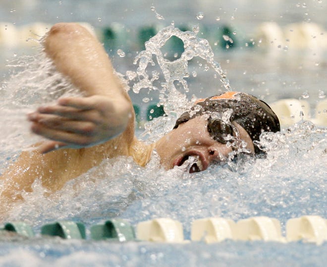 Thomas Tedrow of Hoover swims to a third place finish in the 100 freestyle. He also took a fourth (maybe fifth in final standings) in the 50 freestyle.
