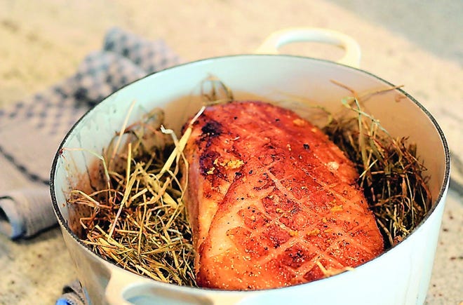 Hay-smoked pork loin is the creation of Chef Nicholas Stefanelli. (Photo for The Washington Post by Astrid Riecken.)