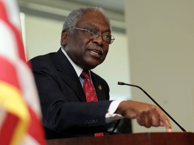 U.S. Rep. James E. Clyburn speaks at luncheon Wednesday in the USC Upstate’s Campus Life Center's Ballroom. Clyburn is promising to get the $400,000 needed for a study of deepening the Charleston Harbor shipping channel.