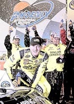Kyle Busch celebrates after winning the NASCAR trucks race on Friday. The Associated Press