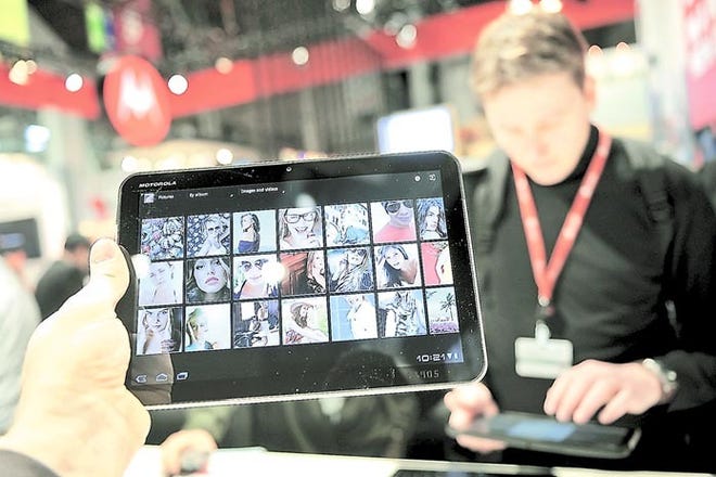 A Motorola Xoom tablet device is shown at this week's Mobile World Congress in Barcelona, Spain. By DENIS DOYLE, Bloomberg News