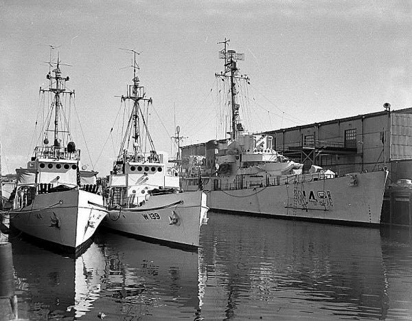 “Coast Guard Vessels at State Pier,” photographed in 1953 by Norman Fortier, is part of “Changing Tides: The New Bedford Waterfront in Transition.”