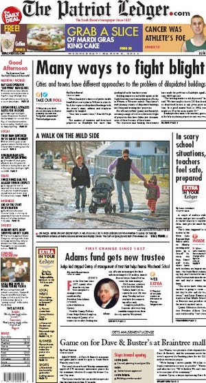 The Patriot Ledger front page for Wednesday, March 2, 2011