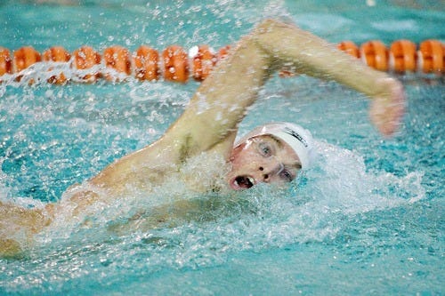Swimming, Council Rock North at Pennsbury. Pennsbury's Matt DeFranco swims the final leg of the 200m IM relay with a time of 1:46.07.

- Steve Gengler / Staff Photo