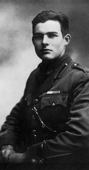 Ernest Hemingway in his WWI ambulance driver's uniform, circa 1918, two years before he met and married his first wife, Hadley Richardson.