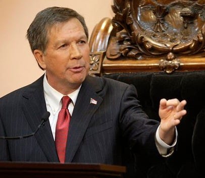 Ohio Gov. John Kasich delivers the State of the State address Tuesday in Columbus. (AP Photo/Jay LaPrete)