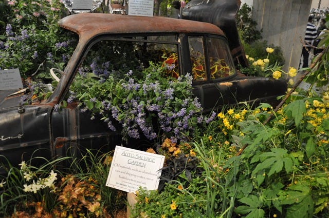 Got an abandoned car or other eyesore? Plant it, suggests the exhibit by the program in ornamental horticulture and environmental design at Delaware Valley College.