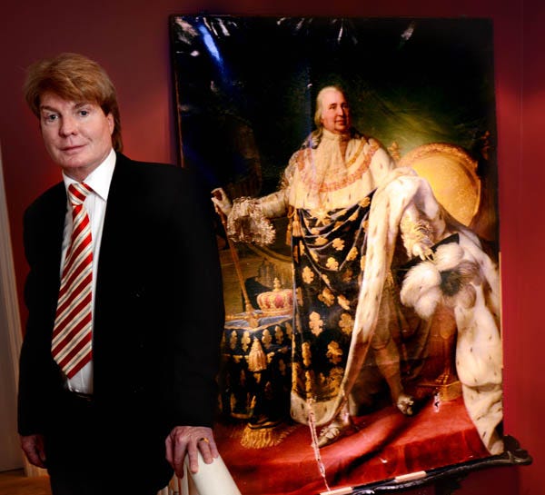 Paul Partel watches as his painting of King Louis XVIII is hung in a space in a stairwell in the Lightner Museum in St. Augustine on Thursday, March 10, 2011. By PETER WILLOTT, peter.willott@staugustine.com