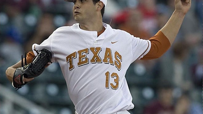 UT pitcher Kirby Bellow throws against Texas State in the second inning Tuesday at UFCU Disch-Falk Field. He allowed one hit in 31/3 innings to get Texas started.