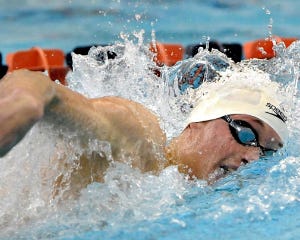 Holy Ghost Prep’s Daniel Gosek glides through the water in the 100 yard freestyle during the PIAA Class AA state championship meet at Bucknell University in Lewisburg Thursday. Gosek finished in fourth place with a time of first with a time of 45.38.