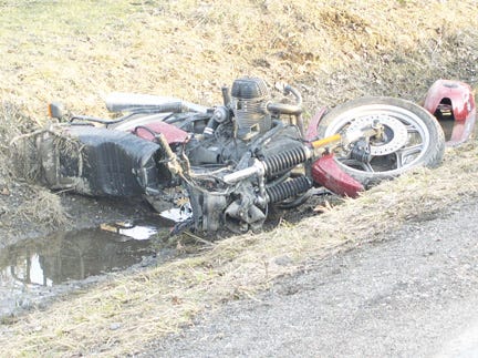 James French of Geneva was taken to Strong Memorial Hospital in Rochester on Thursday after he lost control of his motorcycle on Fort Hill Road in Phelps and hit trees.