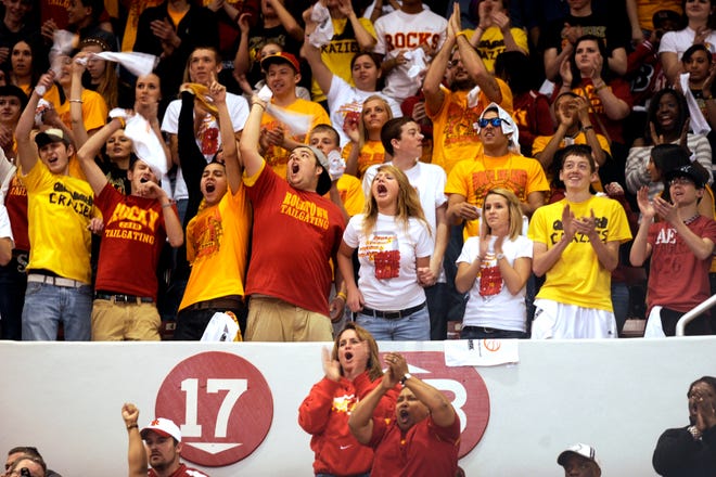 Rock Island fans go crazy during Friday's Class 3A semifinal against Chicago Brooks at Carver Arena. Rock Island won, 55-36.