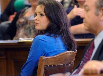 In this March 16, 2011 photo, former Miss San Antonio Dominique Ramirez sits in court during opening arguments in her lawsuit against the Miss San Antonio pageant. Ramirez, who was allegedly told to "get off the tacos" before being stripped of her crown in January, has sued to regain her crown and be allowed to compete in the Miss Texas contest, a run-up to the Miss America pageant.