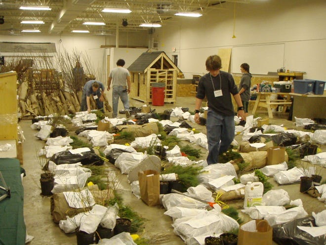 Workers organize the annual tree seedling sale at the Allegan Area Education Center, 2891 M-222. The sale brings in $10,000 to $15,000 to the Allegan Conservation District.