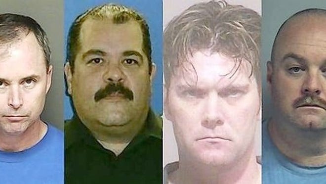 Edmund Dawes III, from left, Gabriel Pizzini, Clay Adams and Arthur Vernon Lewis all lost their law-enforcement credentials in recent years. (March 28, 2011)