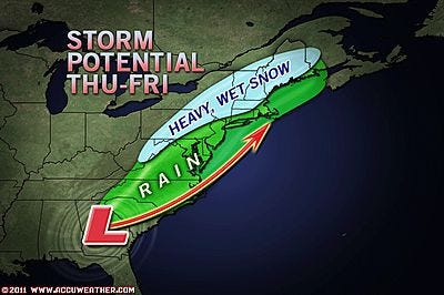 Accuweather meteorologists say March will go out like a lion along the East Coast where a powerful storm will bring heavy rain along the coast and the chance of heavy wet snow inland.